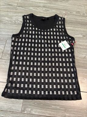 Rafaella Black Sheer Grid Tank Top